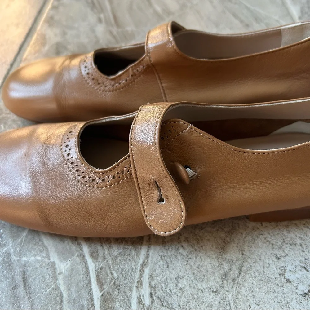 Papanatas Leather Camel Old School Mary Janes, Big Girls Size 38 EU Or 7 US